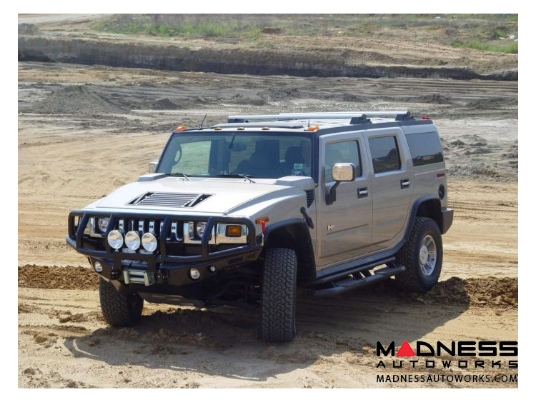 Hummer H2 Dakar Front Winch Bumper Texture Black WARN M8000, 9.5xp